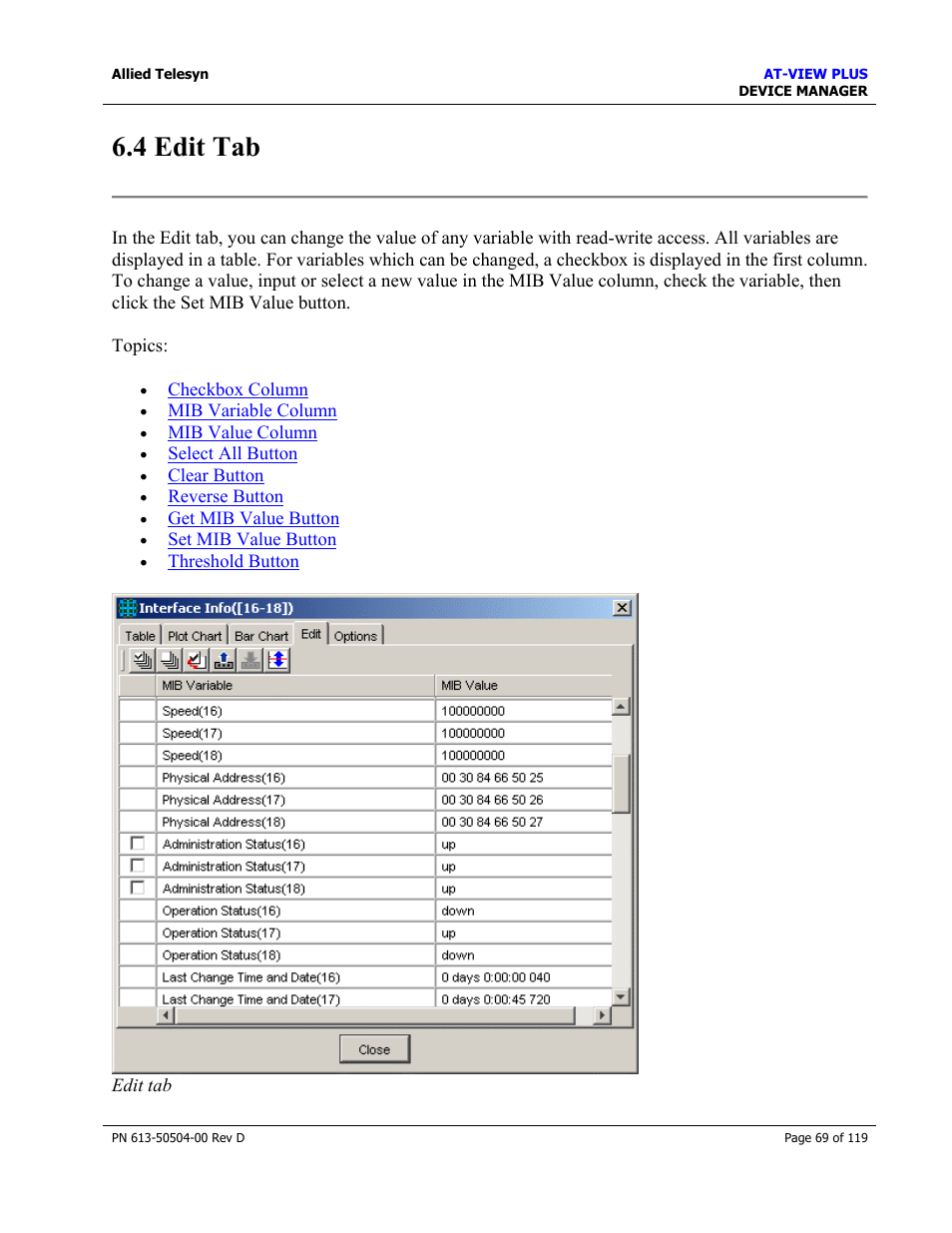 4 edit tab, Edit tab | Allied Telesis AT-VIEW PLUS 2.4 DEVICE MANAGER User Manual | Page 69 / 119