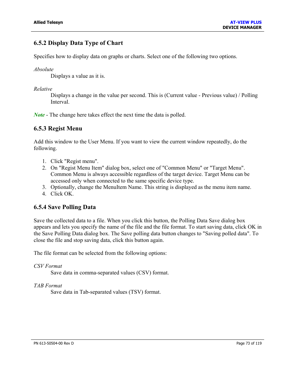 2 display data type of chart, 3 regist menu, 4 save polling data | Regist menu, Save polling data | Allied Telesis AT-VIEW PLUS 2.4 DEVICE MANAGER User Manual | Page 73 / 119