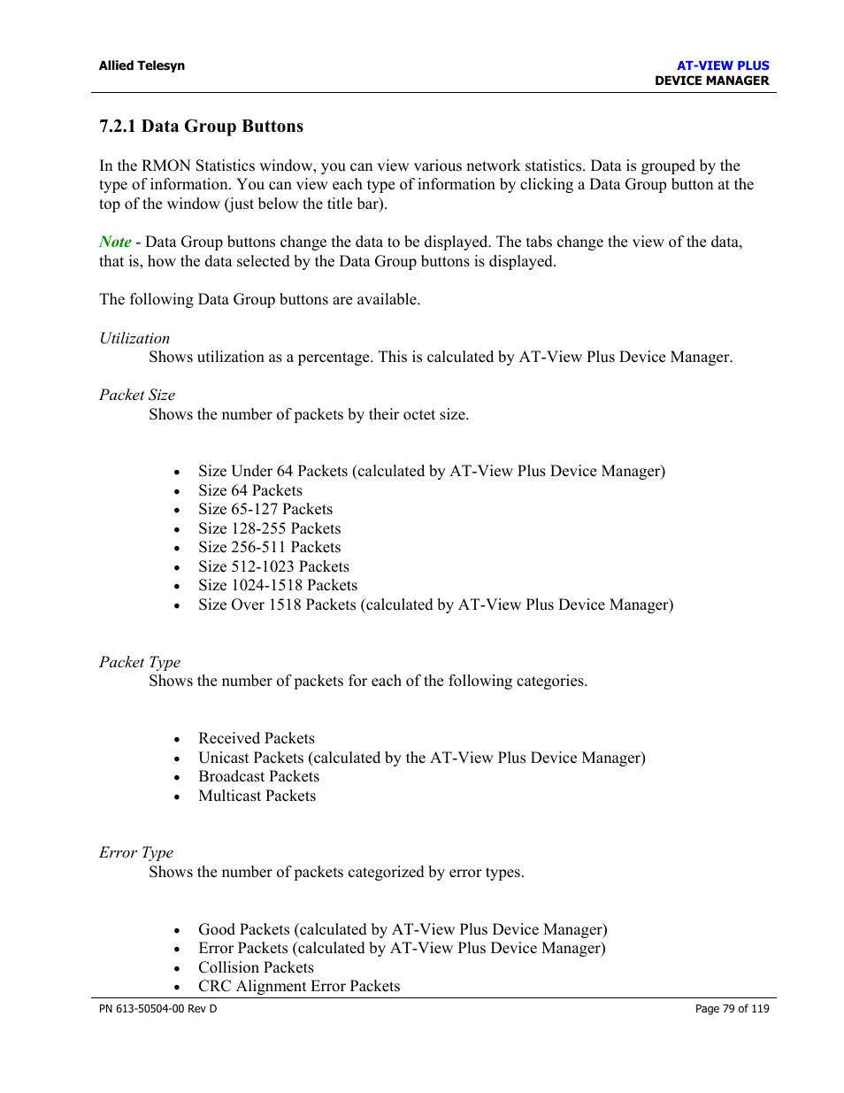 1 data group buttons, Data group buttons | Allied Telesis AT-VIEW PLUS 2.4 DEVICE MANAGER User Manual | Page 79 / 119