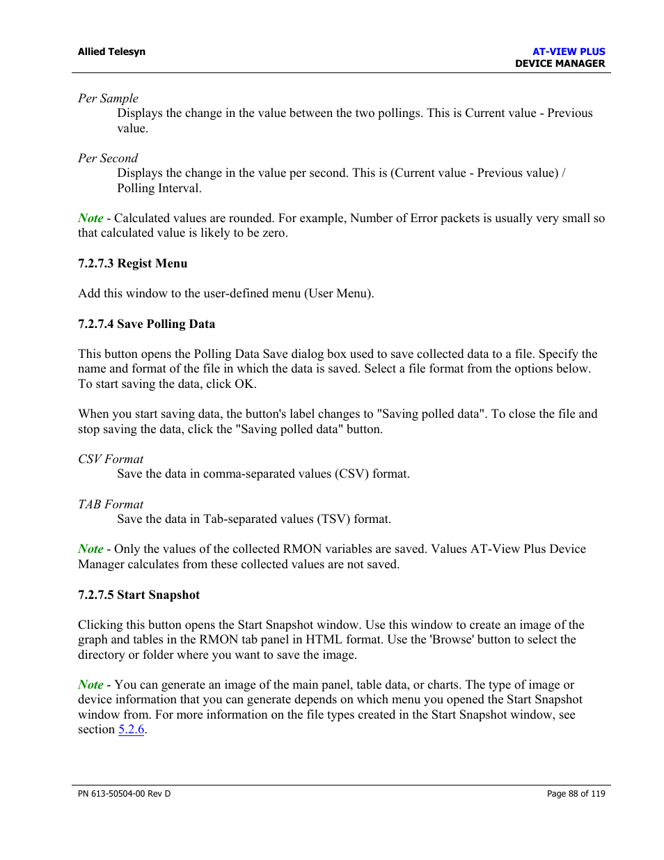 3 regist menu, 4 save polling data, 5 start snapshot | Regist menu, Save polling data, Start snapshot | Allied Telesis AT-VIEW PLUS 2.4 DEVICE MANAGER User Manual | Page 88 / 119