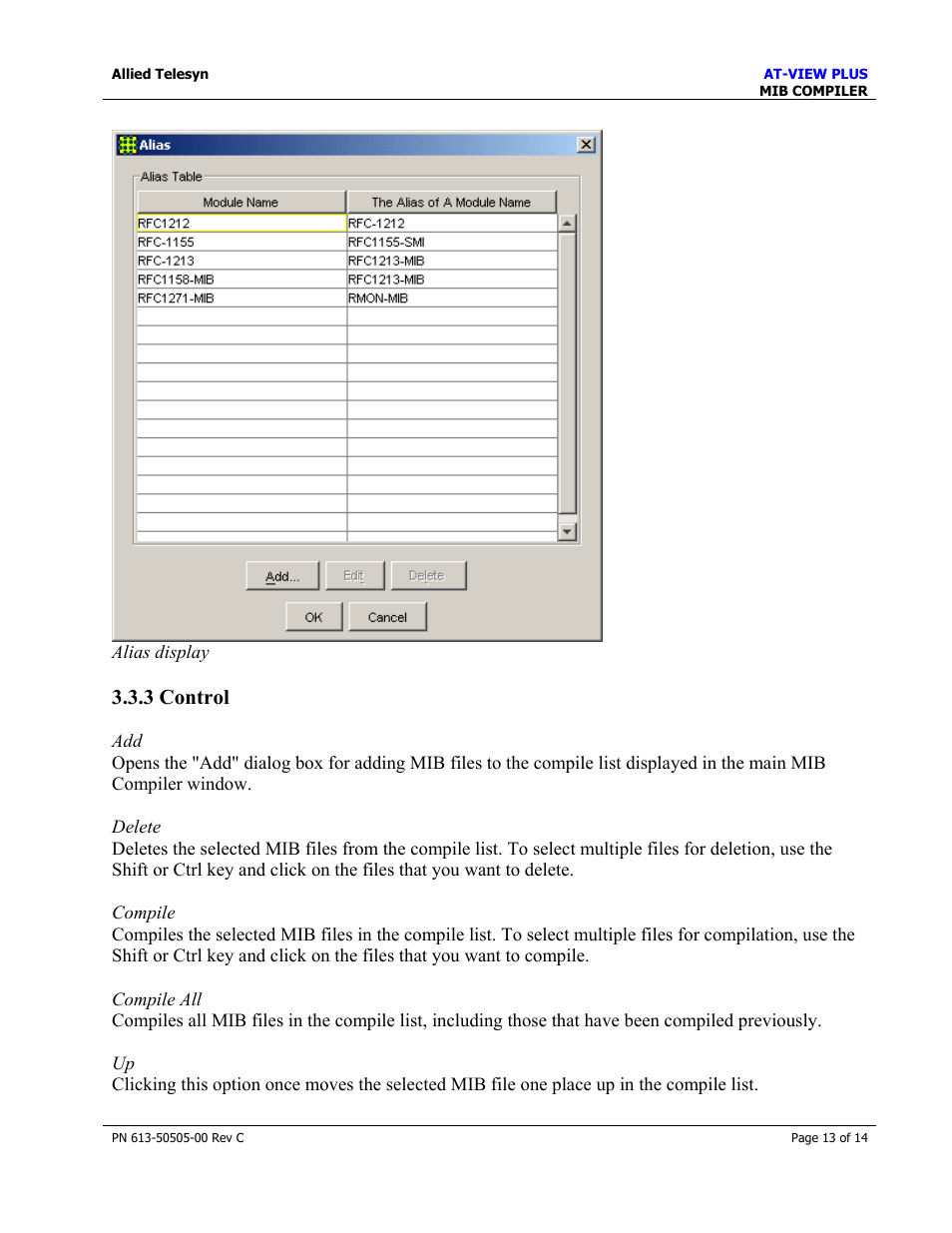 3 control | Allied Telesis AT-VIEW PLUS 2.4 MIB COMPILER User Manual | Page 13 / 14