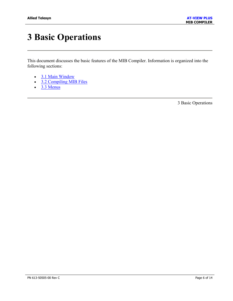 3 basic operations, Basic operations | Allied Telesis AT-VIEW PLUS 2.4 MIB COMPILER User Manual | Page 6 / 14