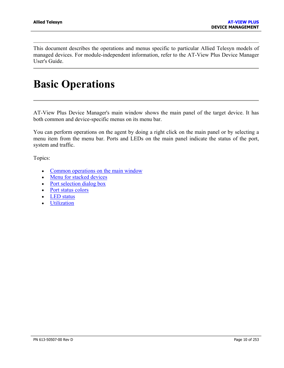 Basic operations | Allied Telesis AT-VIEW PLUS 2.4 DEVICE MANAGEMENT User Manual | Page 10 / 253