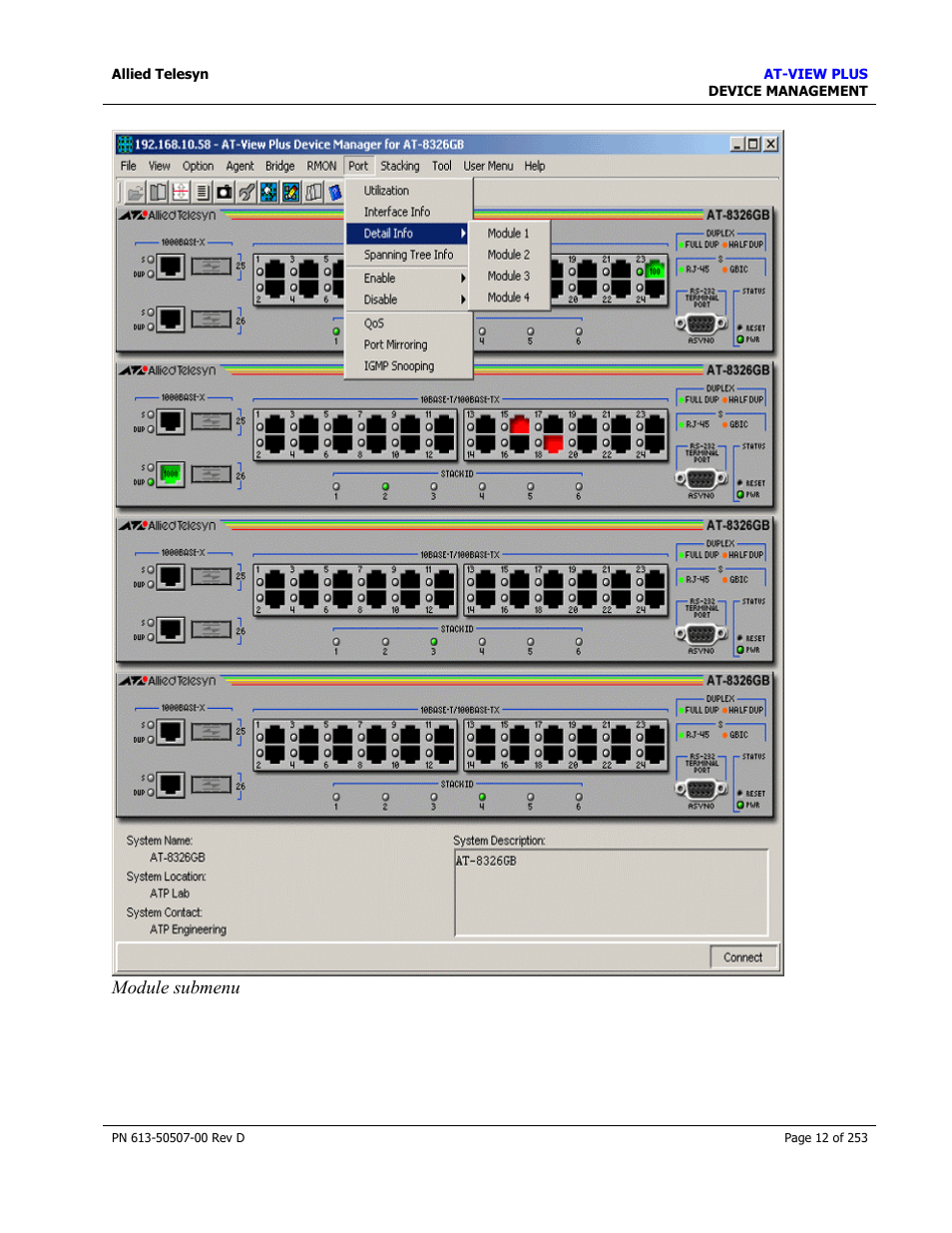 Port selection dialog box | Allied Telesis AT-VIEW PLUS 2.4 DEVICE MANAGEMENT User Manual | Page 12 / 253