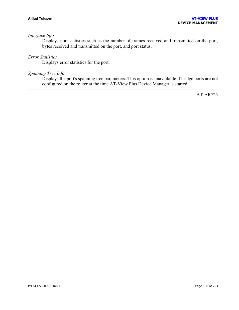 Allied Telesis AT-VIEW PLUS 2.4 DEVICE MANAGEMENT User Manual | Page 130 / 253