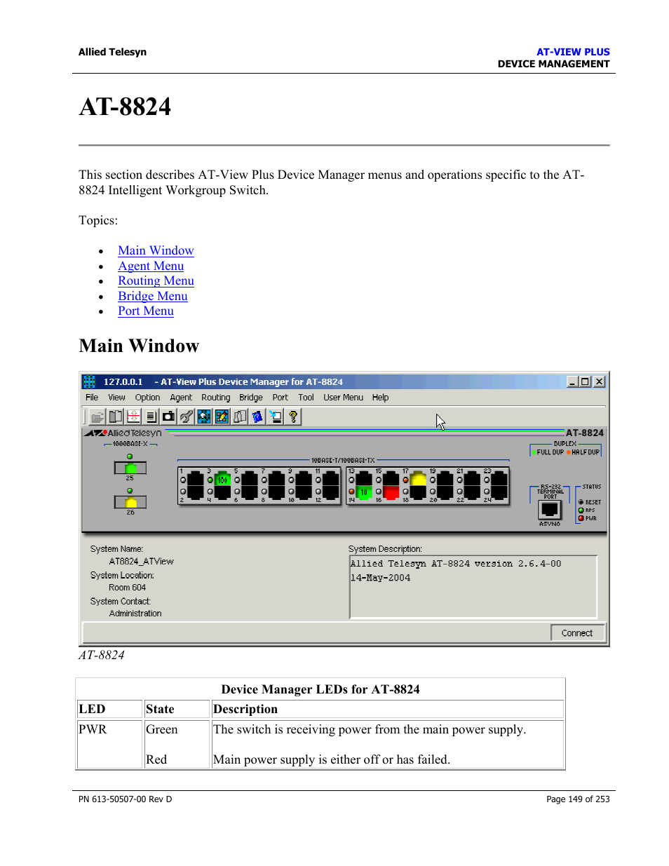 At-8824, Main window | Allied Telesis AT-VIEW PLUS 2.4 DEVICE MANAGEMENT User Manual | Page 149 / 253