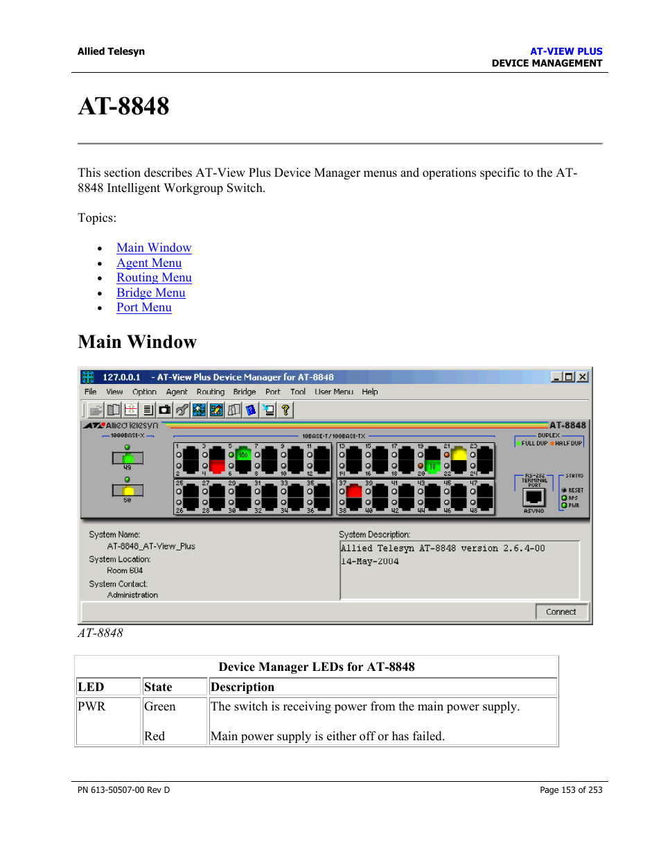 At-8848, Main window | Allied Telesis AT-VIEW PLUS 2.4 DEVICE MANAGEMENT User Manual | Page 153 / 253