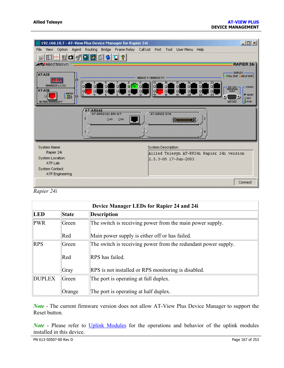 Allied Telesis AT-VIEW PLUS 2.4 DEVICE MANAGEMENT User Manual | Page 167 / 253