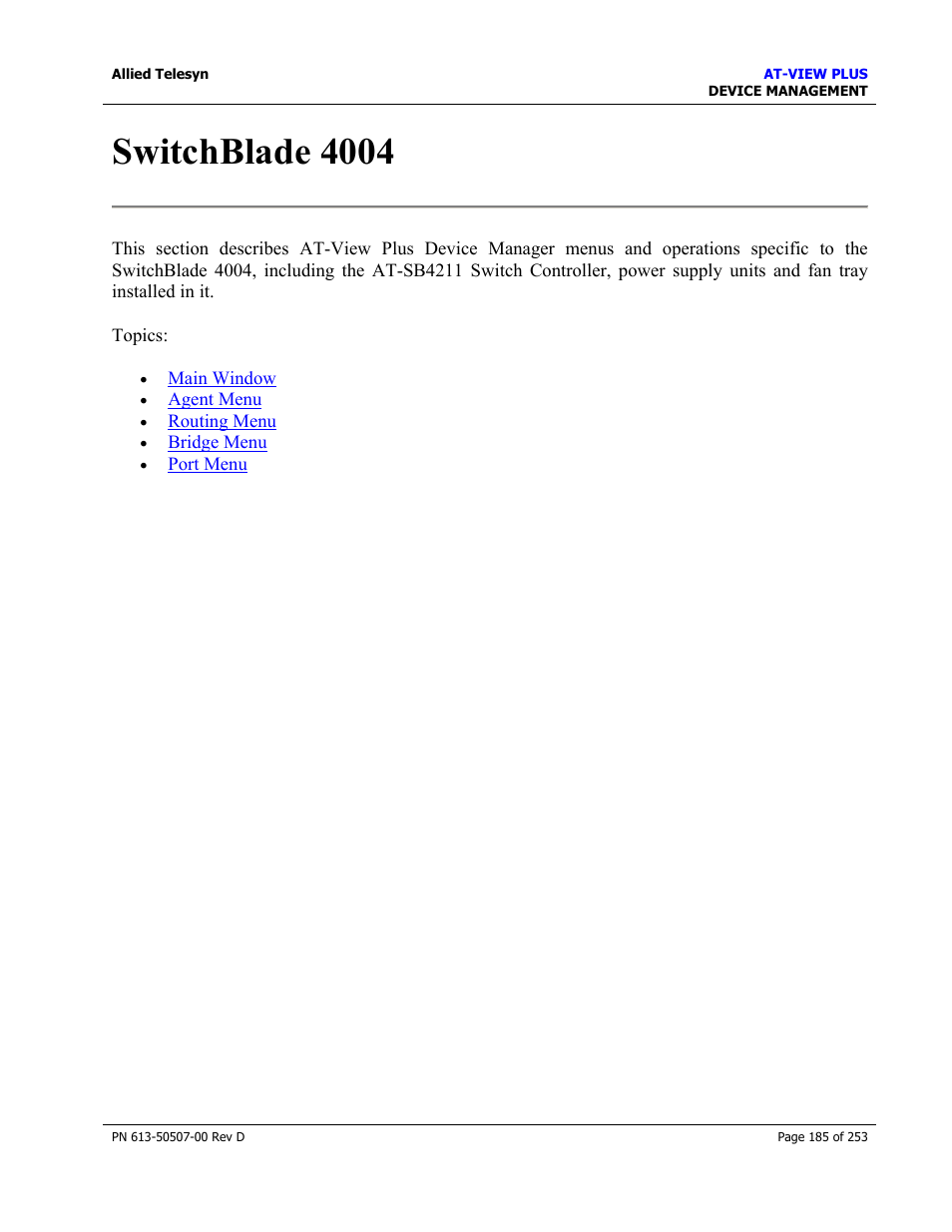 Switchblade 4004 | Allied Telesis AT-VIEW PLUS 2.4 DEVICE MANAGEMENT User Manual | Page 185 / 253