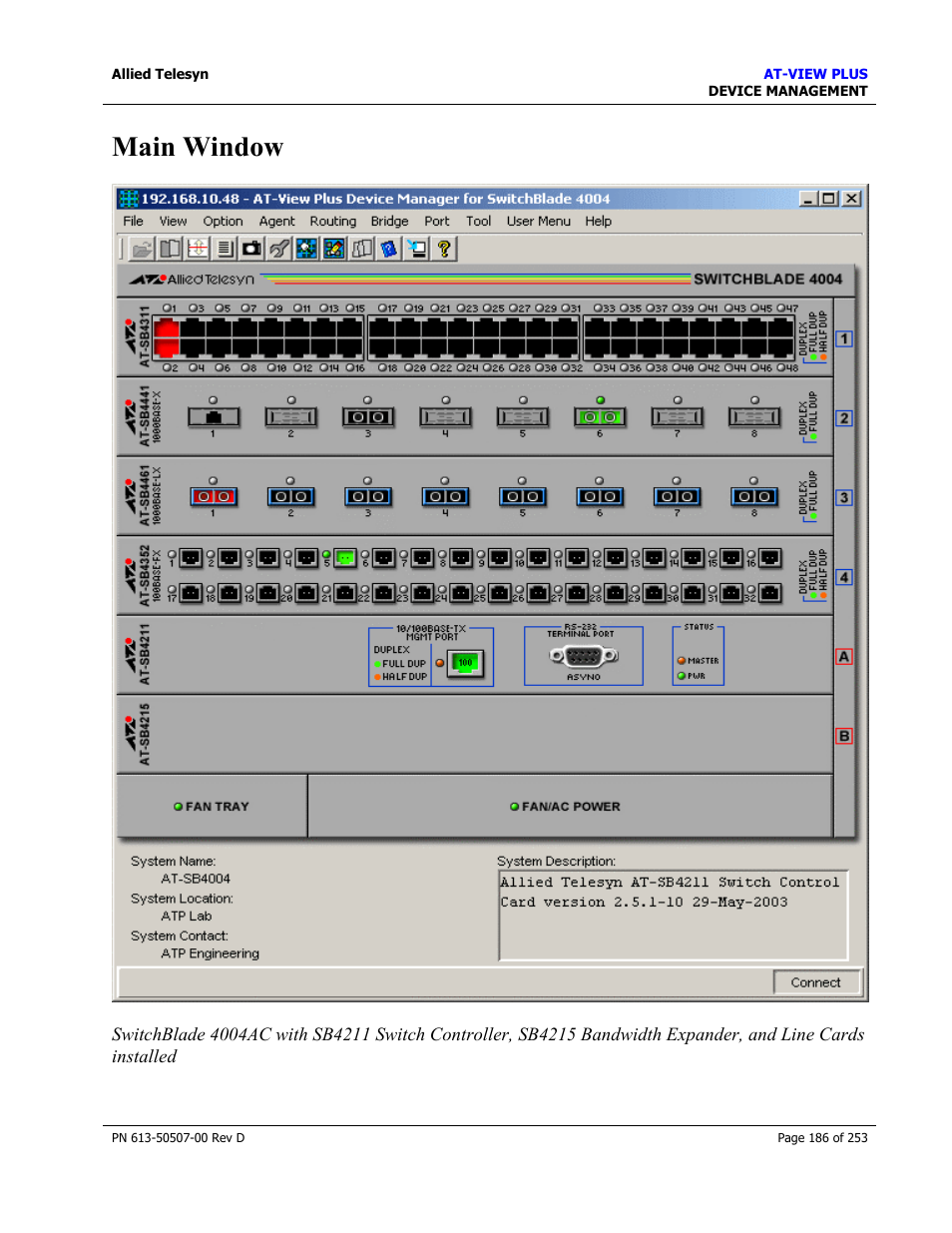 Main window | Allied Telesis AT-VIEW PLUS 2.4 DEVICE MANAGEMENT User Manual | Page 186 / 253