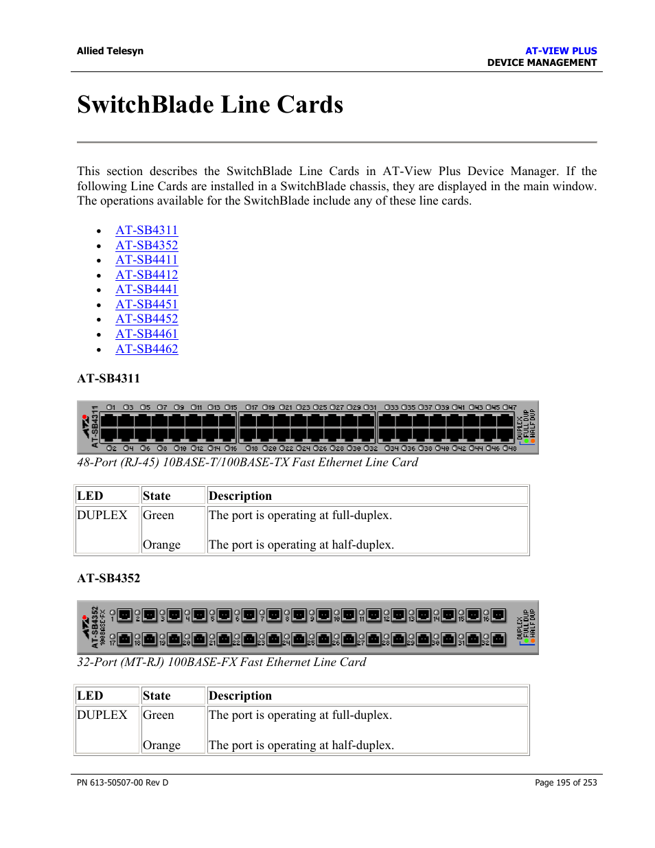 Switchblade line cards | Allied Telesis AT-VIEW PLUS 2.4 DEVICE MANAGEMENT User Manual | Page 195 / 253