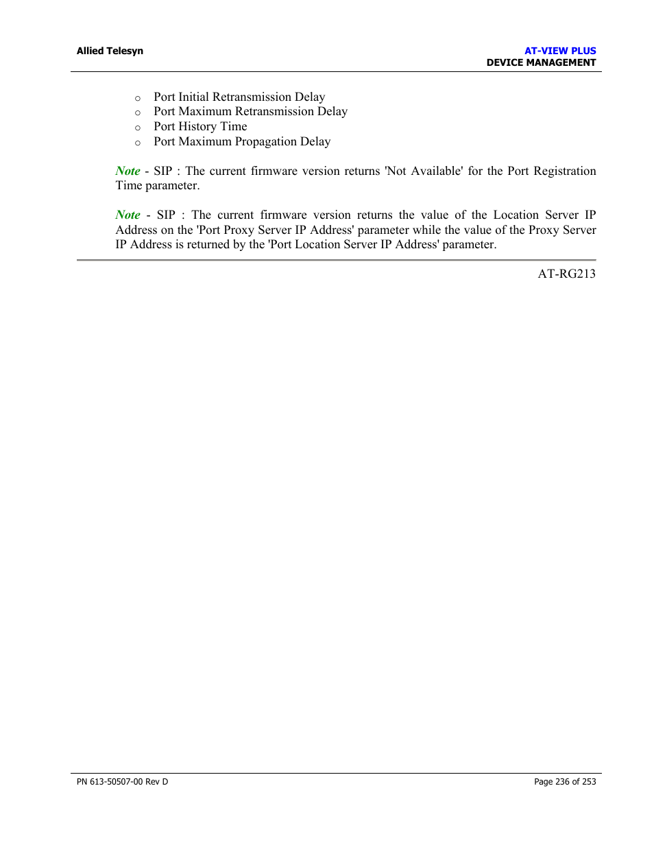 Allied Telesis AT-VIEW PLUS 2.4 DEVICE MANAGEMENT User Manual | Page 236 / 253