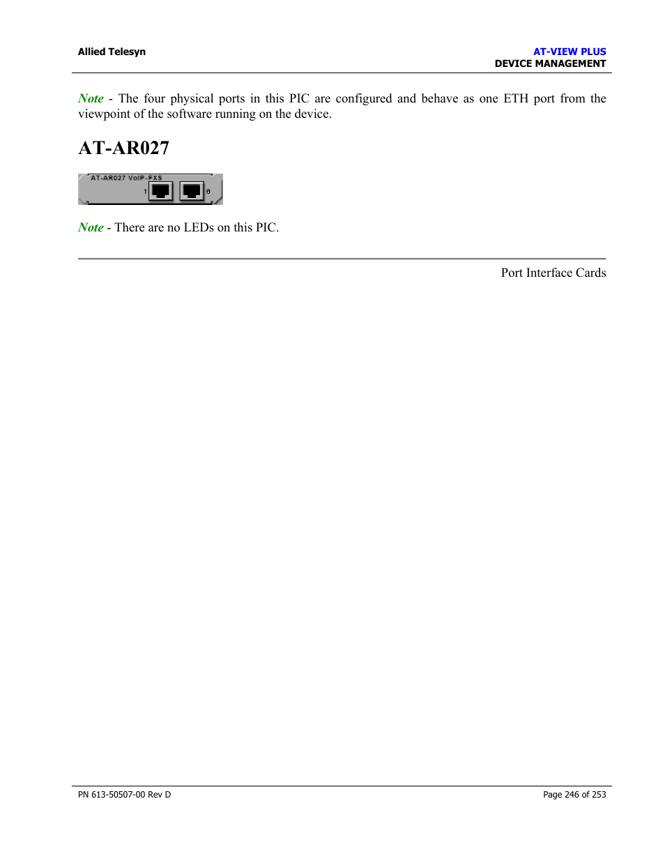 At-ar027 | Allied Telesis AT-VIEW PLUS 2.4 DEVICE MANAGEMENT User Manual | Page 246 / 253