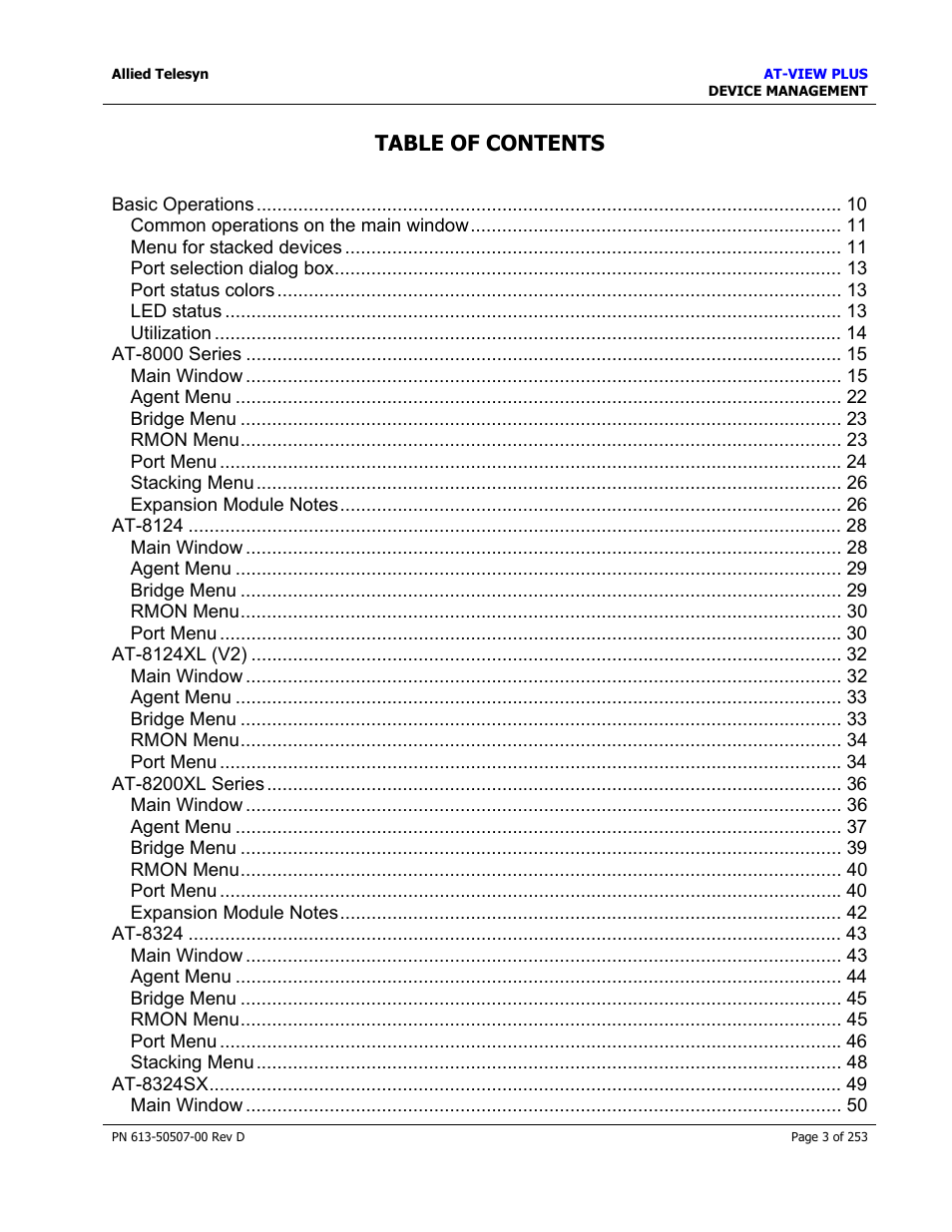 Allied Telesis AT-VIEW PLUS 2.4 DEVICE MANAGEMENT User Manual | Page 3 / 253