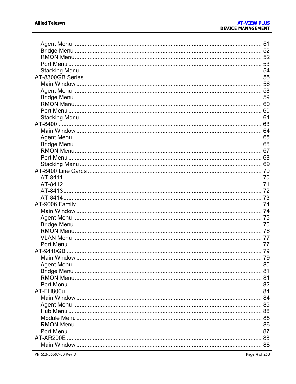 Allied Telesis AT-VIEW PLUS 2.4 DEVICE MANAGEMENT User Manual | Page 4 / 253