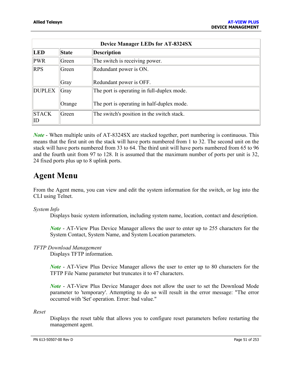 Agent menu | Allied Telesis AT-VIEW PLUS 2.4 DEVICE MANAGEMENT User Manual | Page 51 / 253