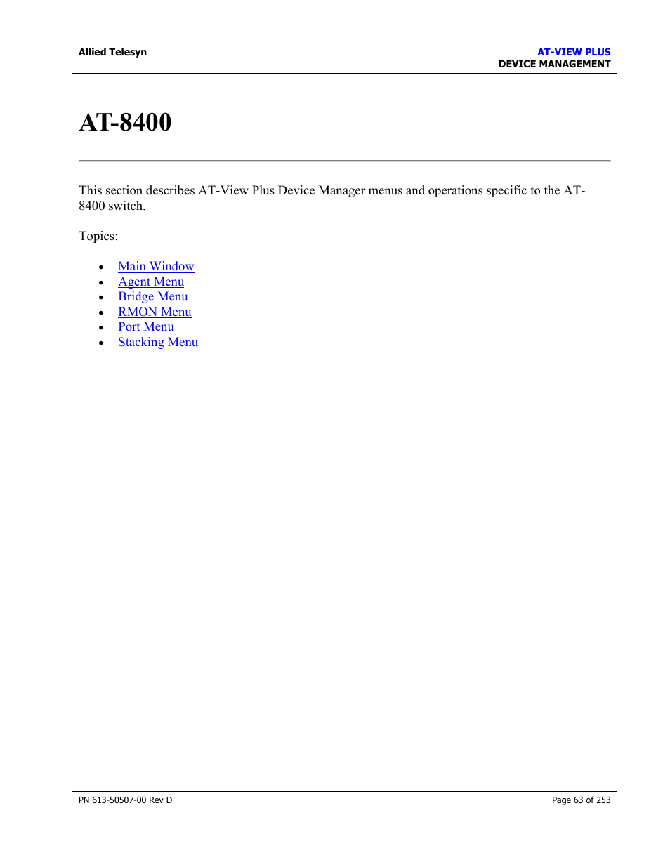 At-8400 | Allied Telesis AT-VIEW PLUS 2.4 DEVICE MANAGEMENT User Manual | Page 63 / 253