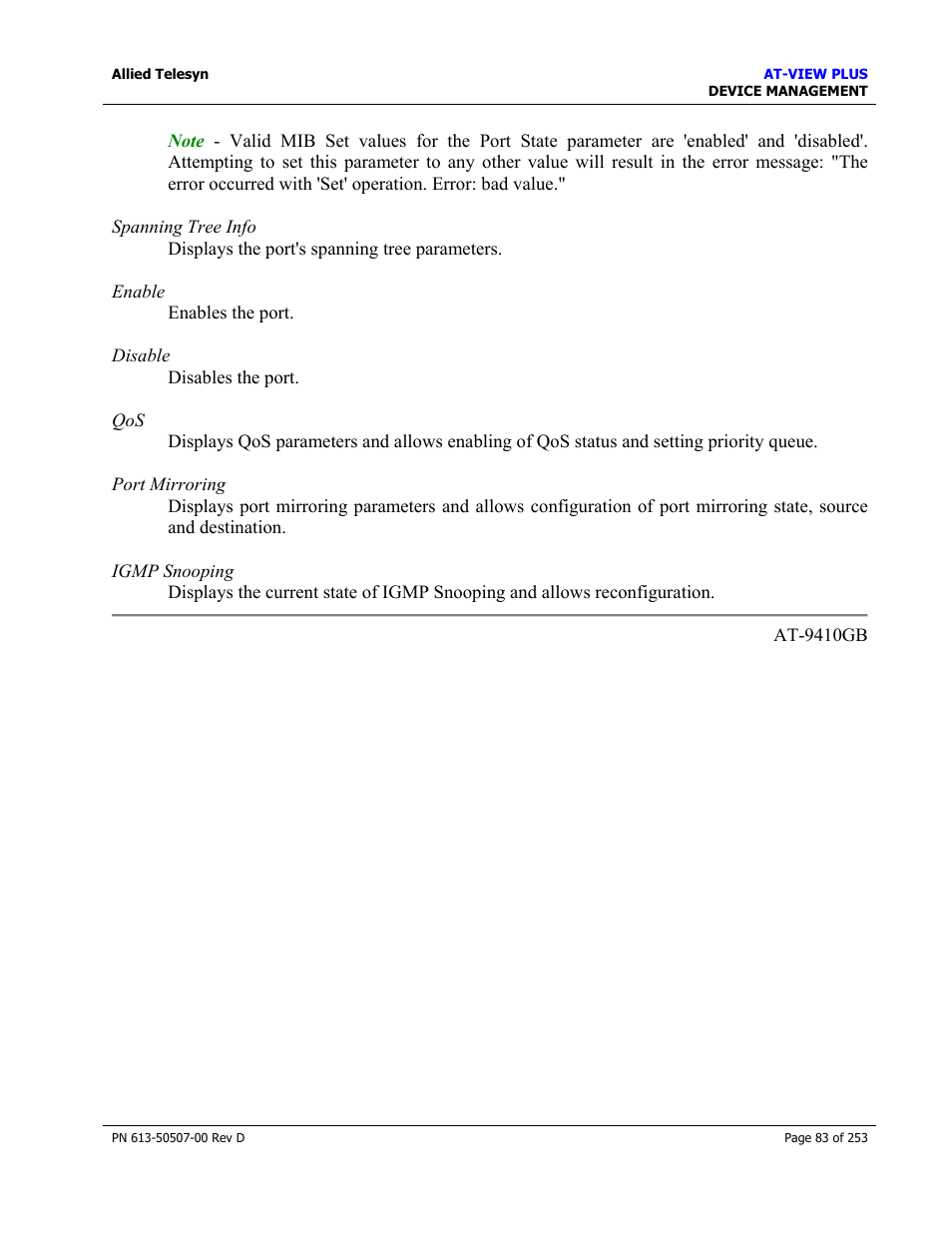 Allied Telesis AT-VIEW PLUS 2.4 DEVICE MANAGEMENT User Manual | Page 83 / 253