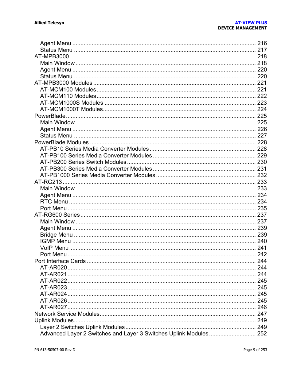 Allied Telesis AT-VIEW PLUS 2.4 DEVICE MANAGEMENT User Manual | Page 9 / 253