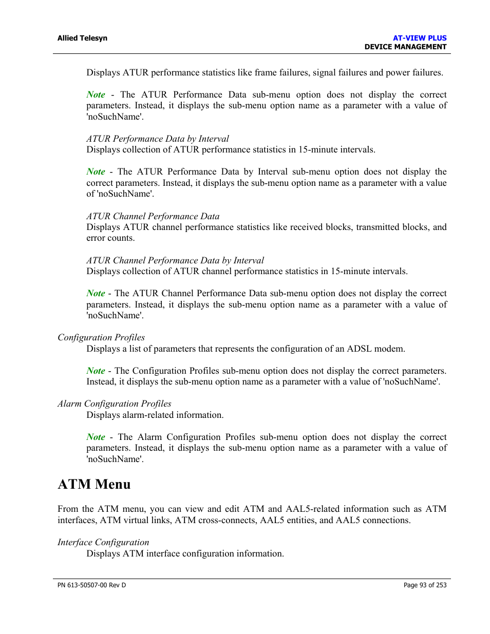 Atm menu | Allied Telesis AT-VIEW PLUS 2.4 DEVICE MANAGEMENT User Manual | Page 93 / 253