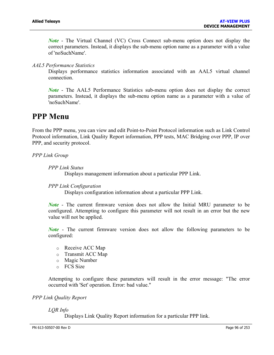 Ppp menu | Allied Telesis AT-VIEW PLUS 2.4 DEVICE MANAGEMENT User Manual | Page 96 / 253