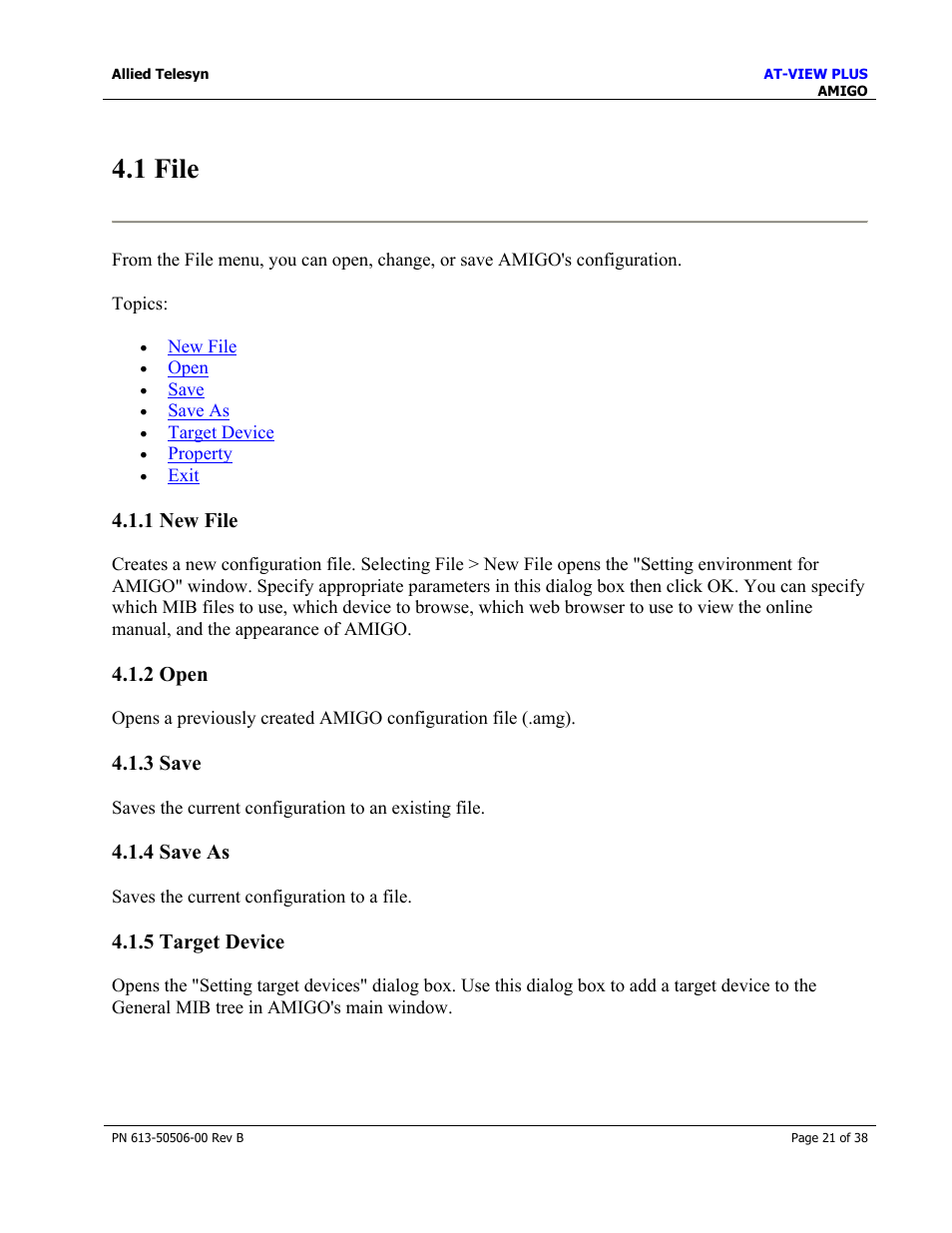 1 file, 1 new file, 2 open | 3 save, 4 save as, 5 target device | Allied Telesis AT-VIEW PLUS 2.4 AMIGO User Manual | Page 21 / 38