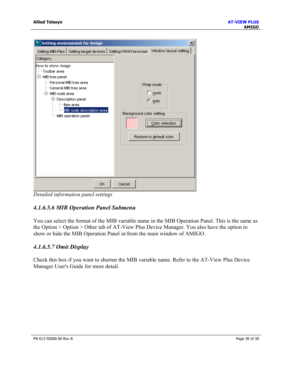 6 mib operation panel submenu, 7 omit display | Allied Telesis AT-VIEW PLUS 2.4 AMIGO User Manual | Page 30 / 38