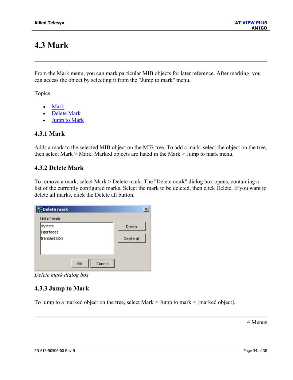 3 mark, 1 mark, 2 delete mark | 3 jump to mark | Allied Telesis AT-VIEW PLUS 2.4 AMIGO User Manual | Page 34 / 38