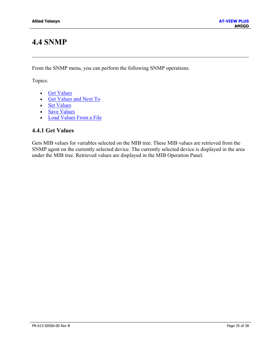 4 snmp, 1 get values | Allied Telesis AT-VIEW PLUS 2.4 AMIGO User Manual | Page 35 / 38