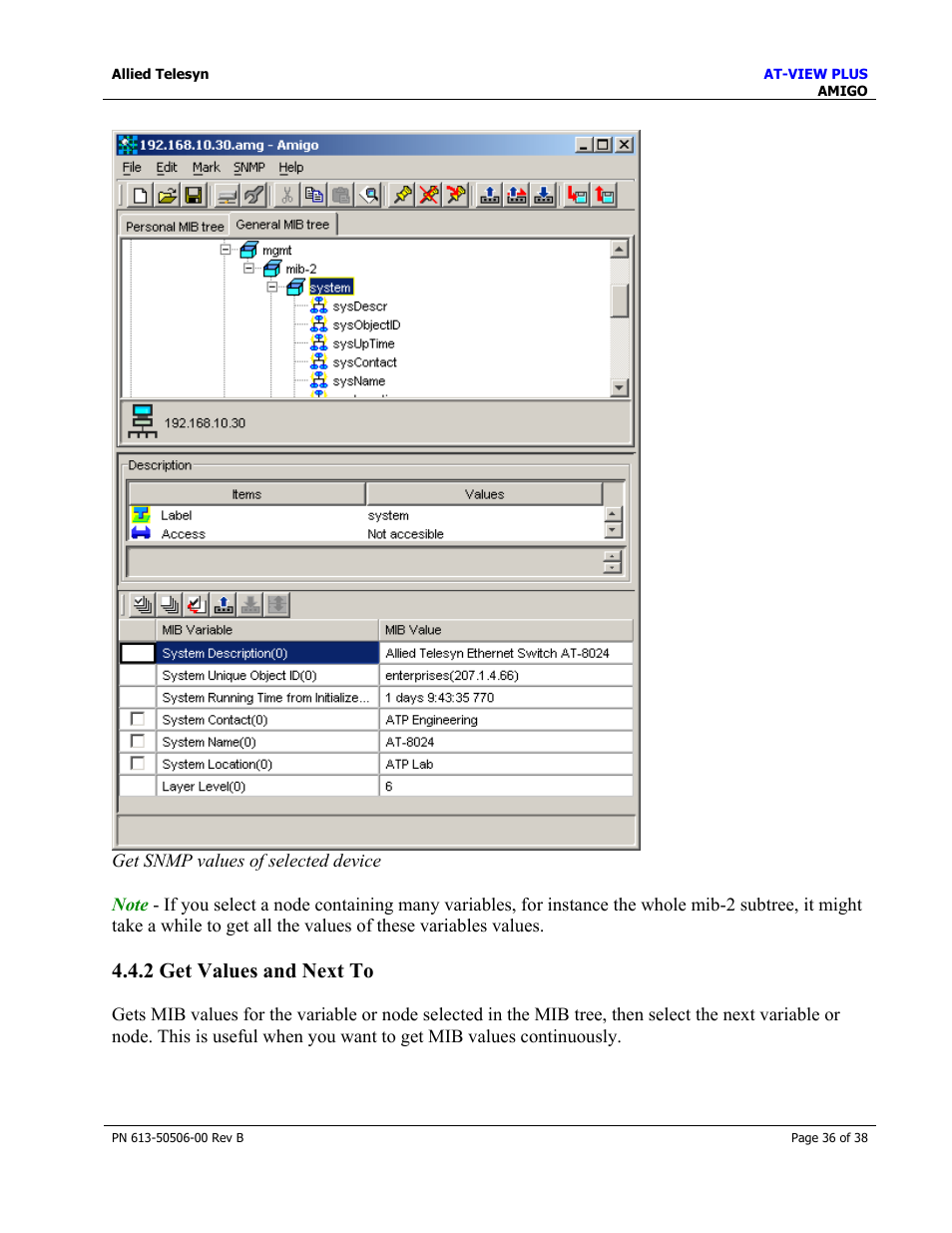 2 get values and next to | Allied Telesis AT-VIEW PLUS 2.4 AMIGO User Manual | Page 36 / 38
