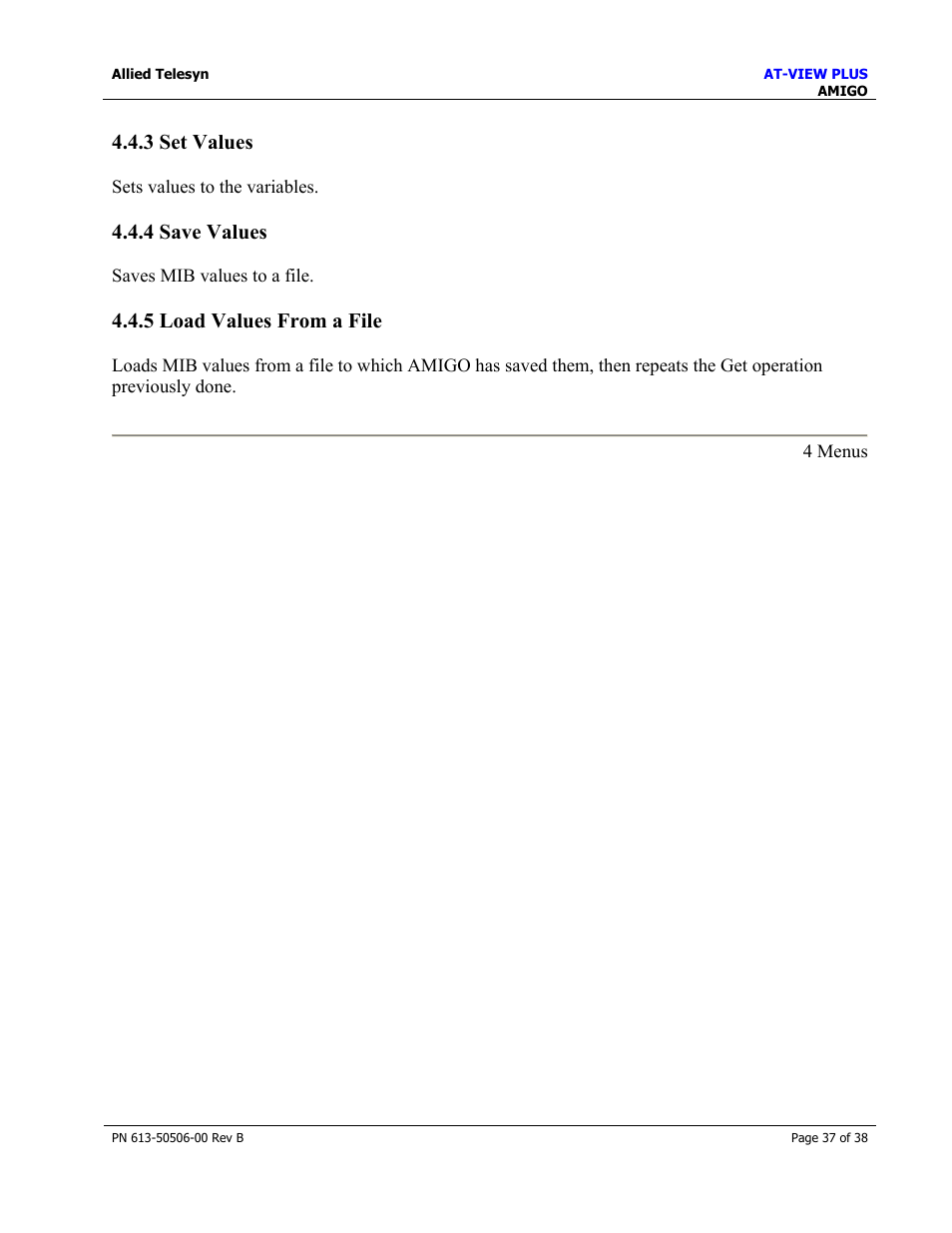 3 set values, 4 save values, 5 load values from a file | Allied Telesis AT-VIEW PLUS 2.4 AMIGO User Manual | Page 37 / 38