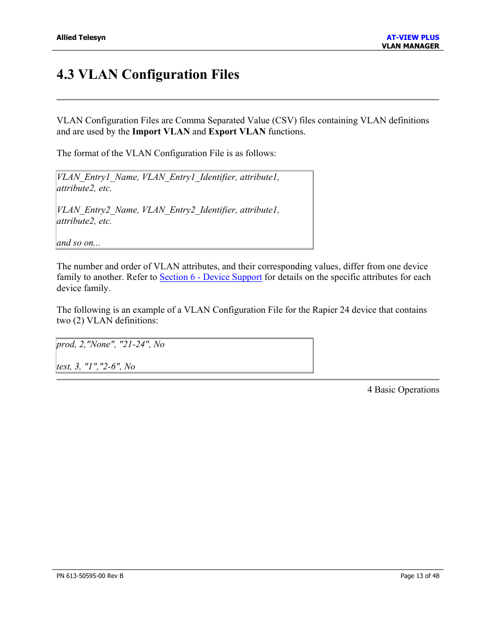 3 vlan configuration files, Vlan configuration files | Allied Telesis AT-VIEW PLUS 2.4 VLAN MANAGER User Manual | Page 13 / 48