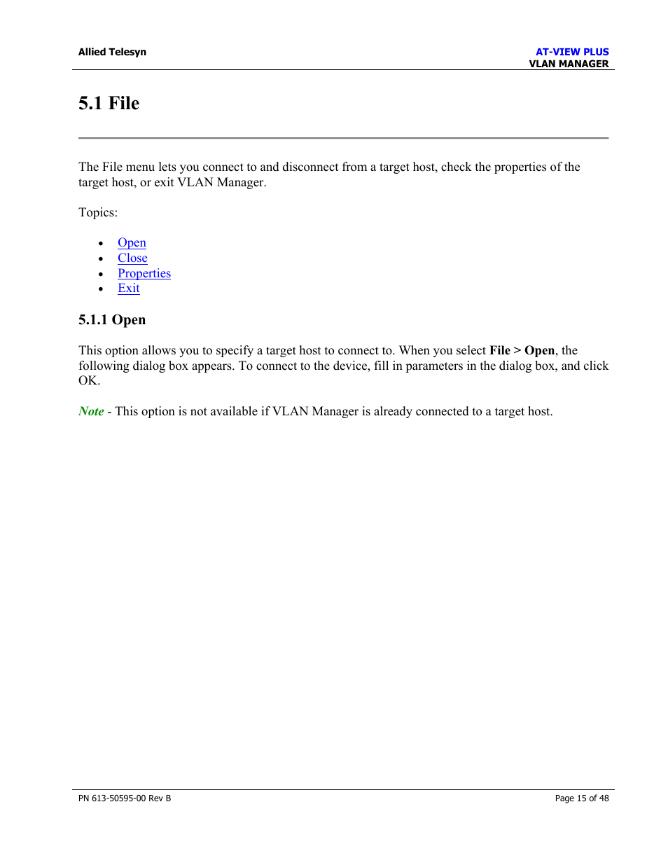 1 file, 1 open, File | Allied Telesis AT-VIEW PLUS 2.4 VLAN MANAGER User Manual | Page 15 / 48