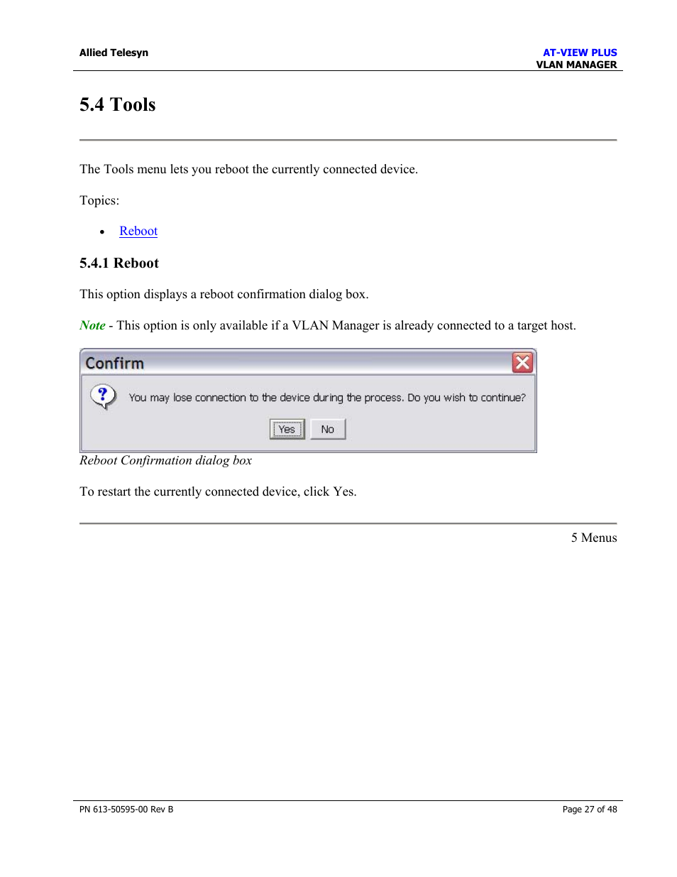 4 tools, 1 reboot, Tools | Allied Telesis AT-VIEW PLUS 2.4 VLAN MANAGER User Manual | Page 27 / 48