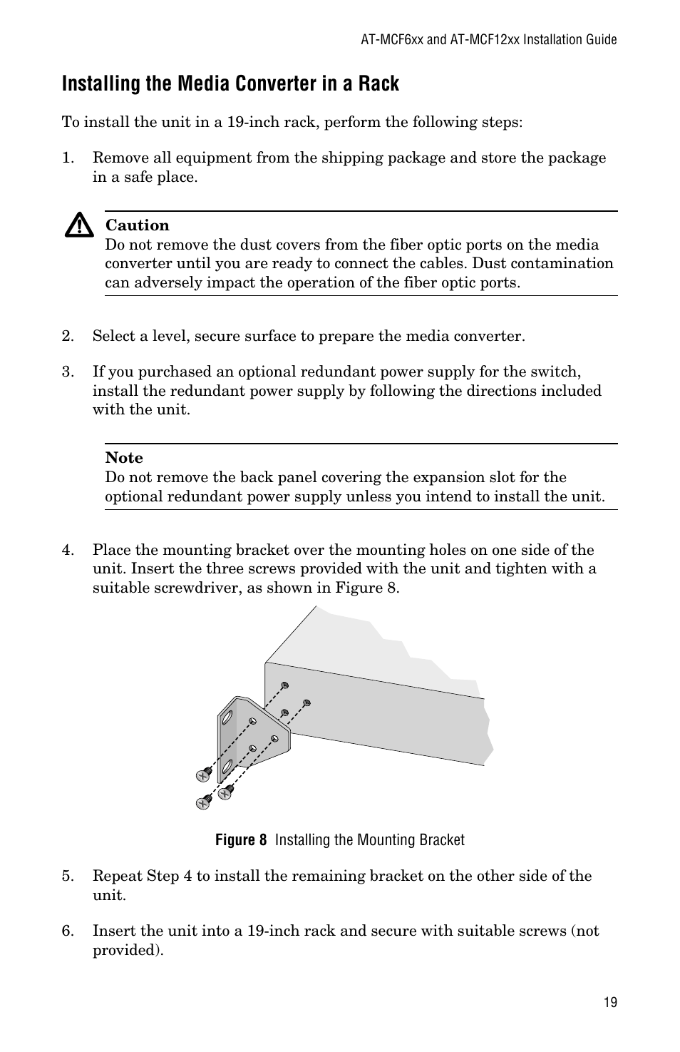 Installing the media converter in a rack | Allied Telesis AT-MCF12VF, SM User Manual | Page 27 / 48