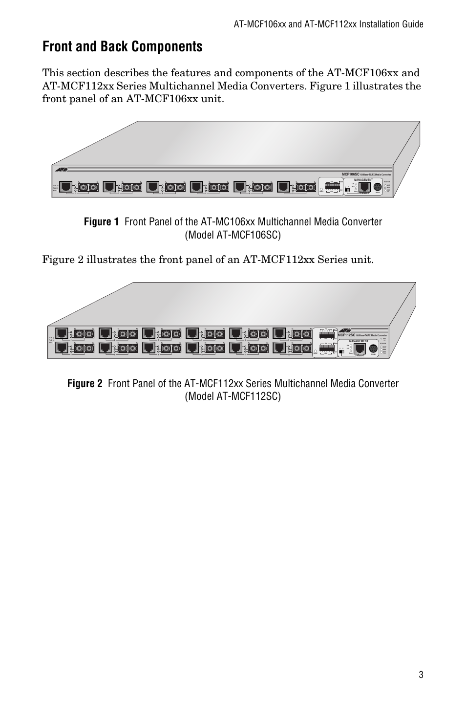 Front and back components | Allied Telesis AT-MCF112VF, SM, LH User Manual | Page 11 / 50