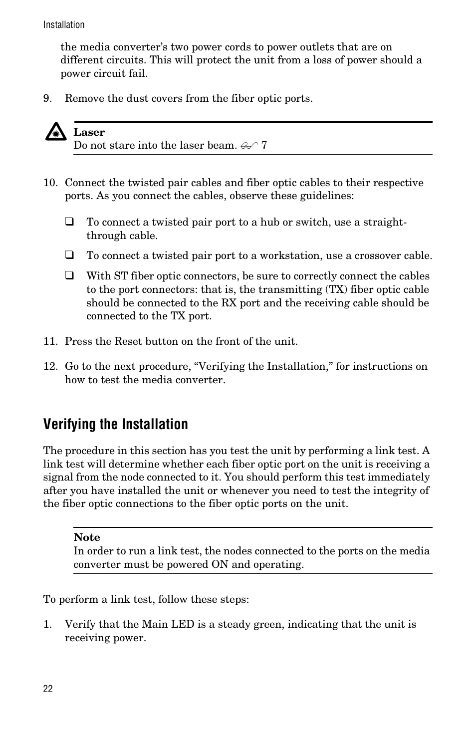 Verifying the installation | Allied Telesis AT-MCF112VF, SM, LH User Manual | Page 30 / 50