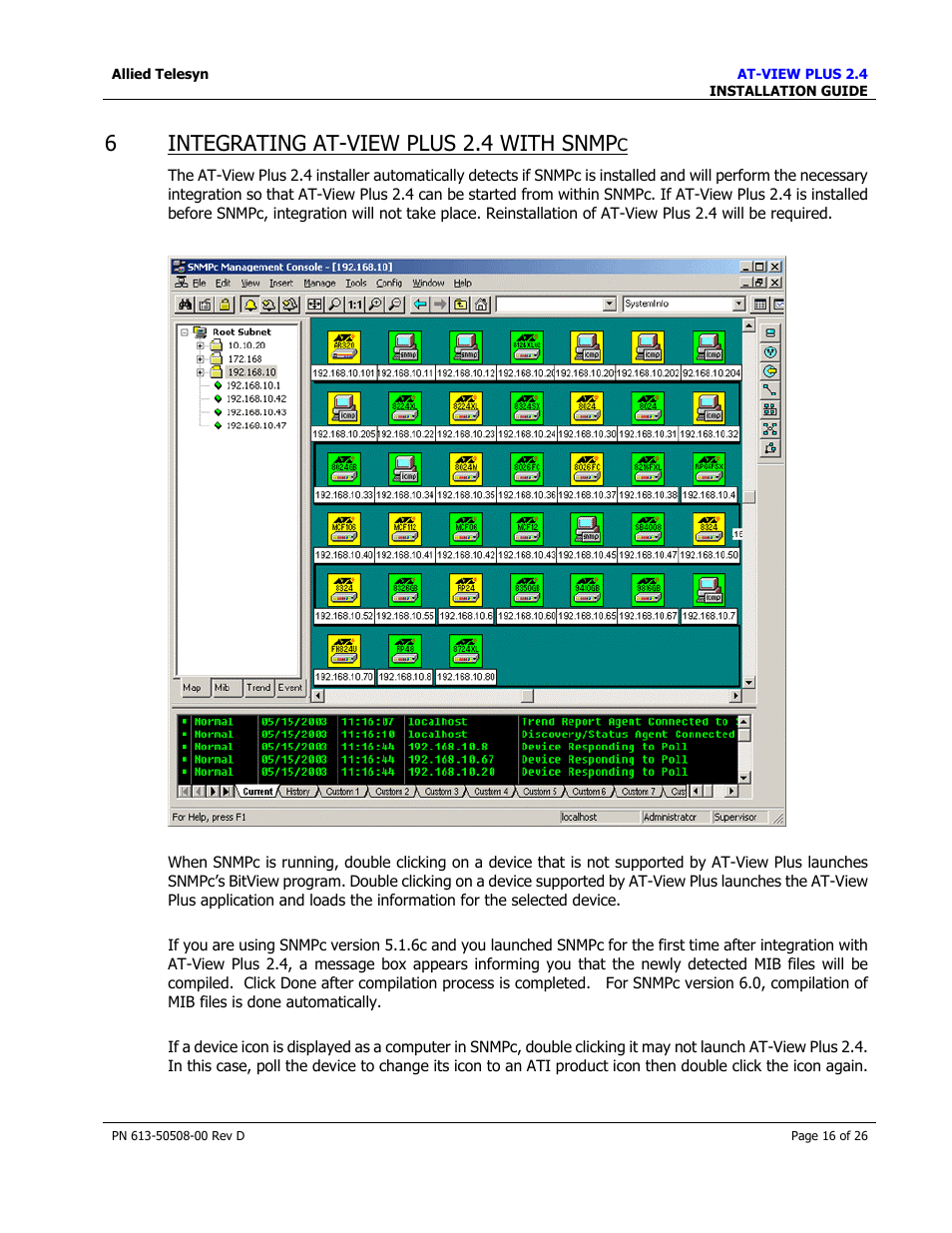 Integrating at-view plus 2.4 with snmpc, 6integrating at-view plus 2.4 with snmp | Allied Telesis AT-VIEW PLUS 2.4 INSTALLATION User Manual | Page 16 / 26