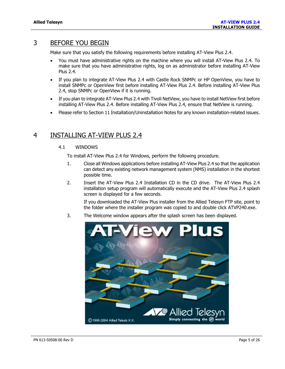 Before you begin, Installing at-view plus 2.4, Windows | 3before you begin, 4installing at-view plus 2.4 | Allied Telesis AT-VIEW PLUS 2.4 INSTALLATION User Manual | Page 5 / 26