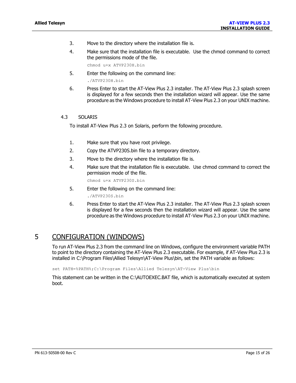 Solaris, Configuration (windows), 5 configuration (windows) | Allied Telesis AT-VIEW PLUS 2.3 INSTALLATION User Manual | Page 15 / 26