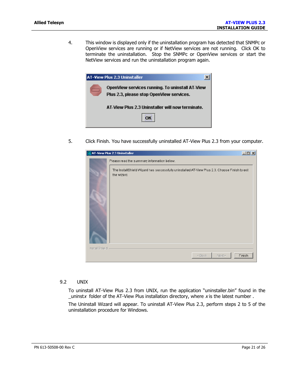 Unix | Allied Telesis AT-VIEW PLUS 2.3 INSTALLATION User Manual | Page 21 / 26
