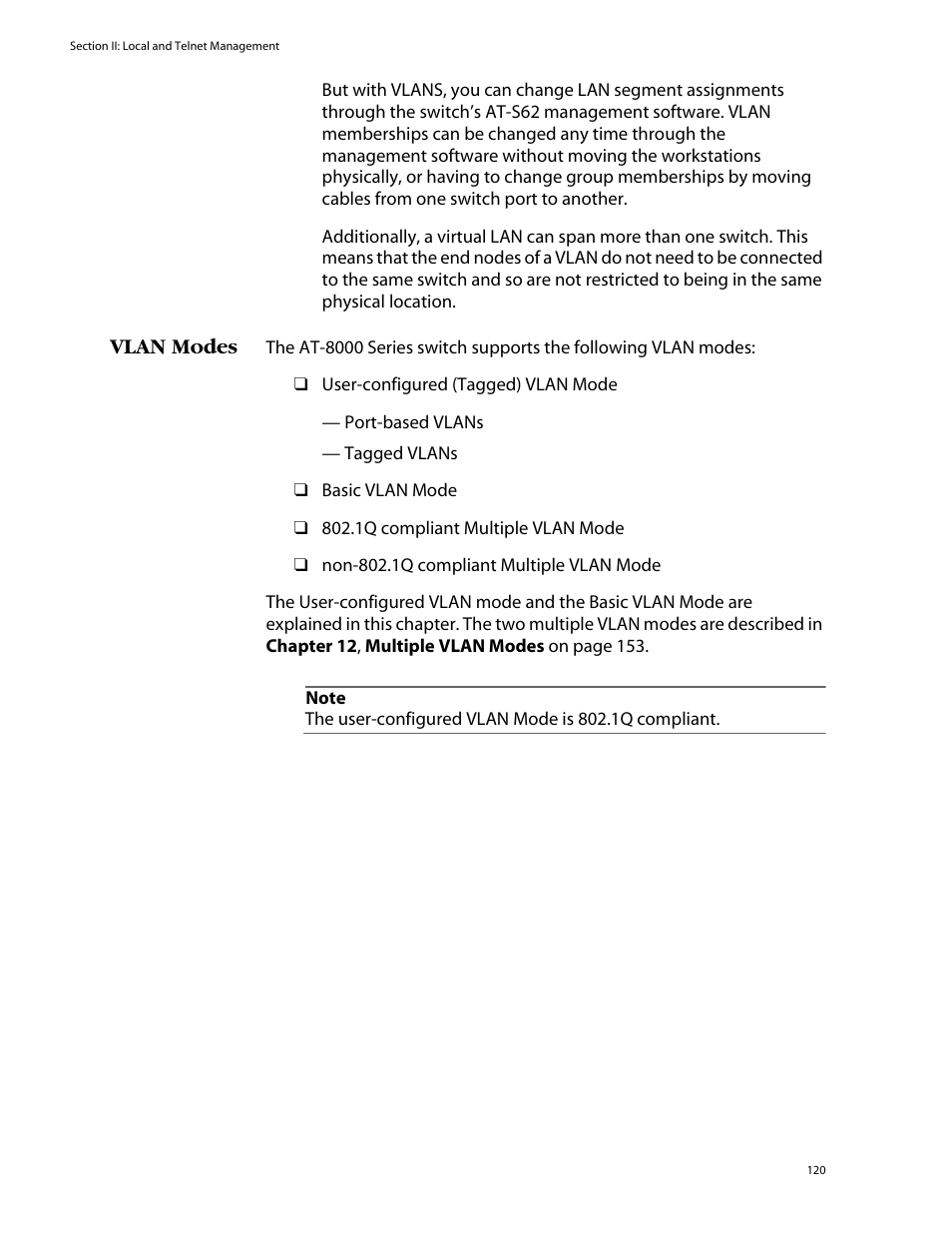 Vlan modes | Allied Telesis AT-S39 User Manual | Page 120 / 343