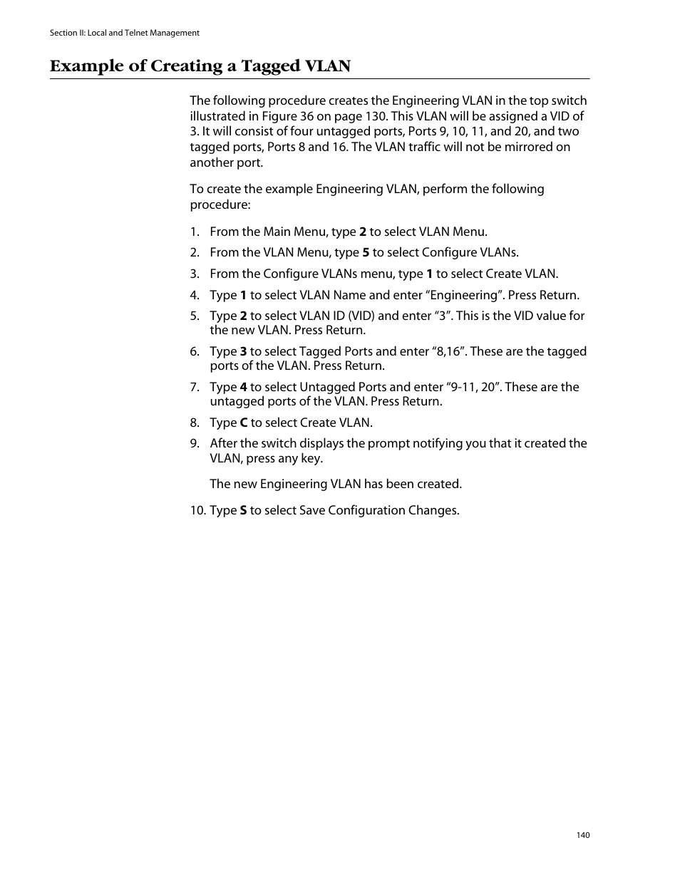 Example of creating a tagged vlan | Allied Telesis AT-S39 User Manual | Page 140 / 343