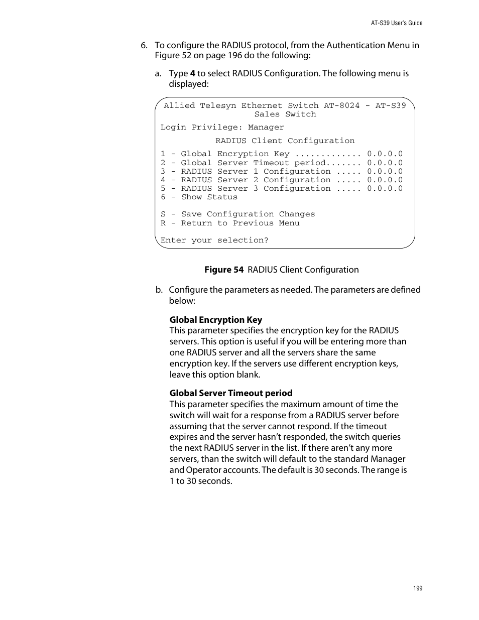 Figure 54: radius client configuration | Allied Telesis AT-S39 User Manual | Page 199 / 343