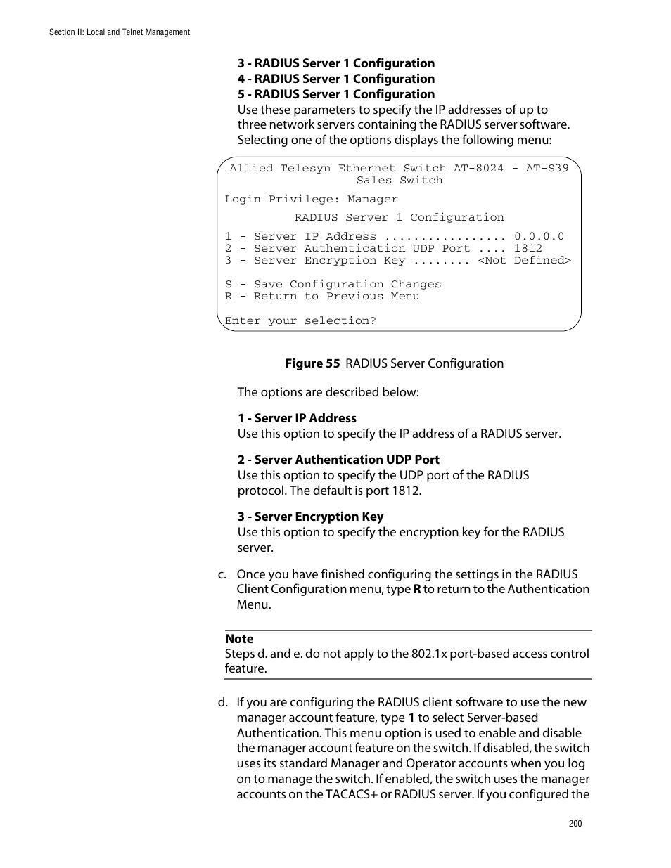 Figure 55: radius server configuration | Allied Telesis AT-S39 User Manual | Page 200 / 343