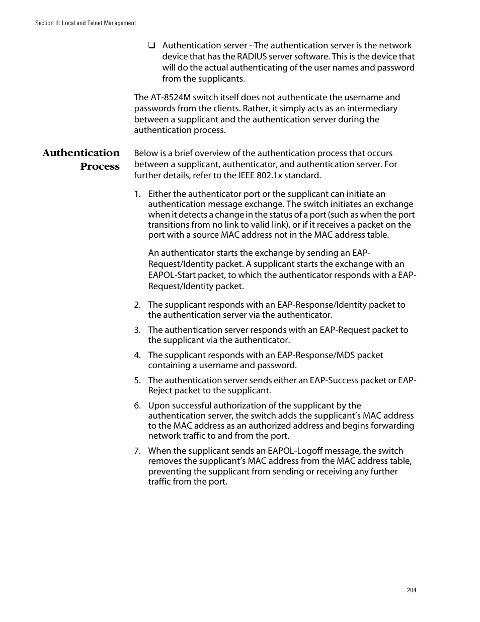 Authentication process | Allied Telesis AT-S39 User Manual | Page 204 / 343