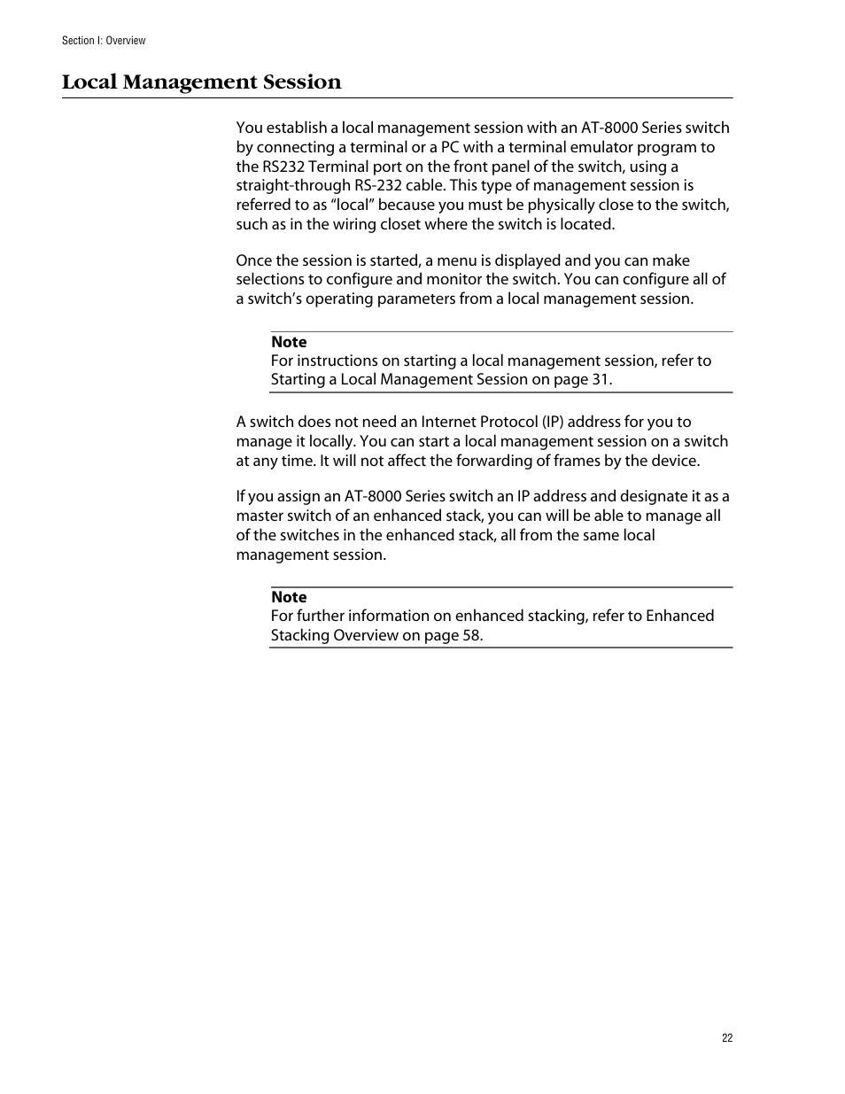 Local management session | Allied Telesis AT-S39 User Manual | Page 22 / 343