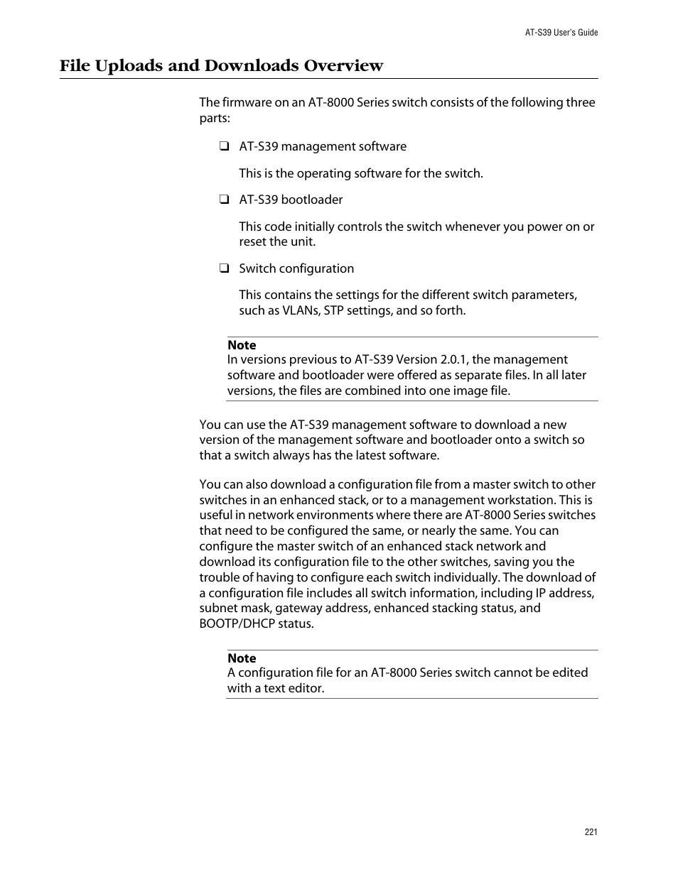 File uploads and downloads overview | Allied Telesis AT-S39 User Manual | Page 221 / 343