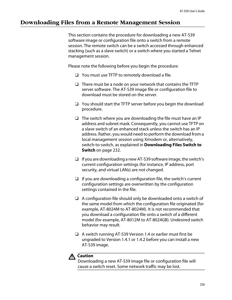 Downloading files from a remote management session | Allied Telesis AT-S39 User Manual | Page 229 / 343