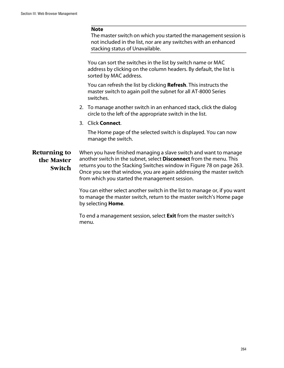 Returning to the master switch | Allied Telesis AT-S39 User Manual | Page 264 / 343